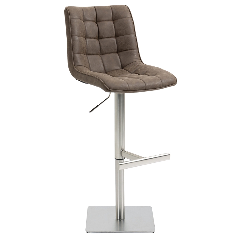 HOMCOM Vintage PU Leather Bar Stool with Stainless Steel Base, Adjustable Counter Height Bar Chair Swivel Barstool with Back, Footrest for Kitchen Counter, Brown