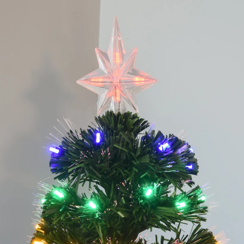 HOMCOM 7FT Pre-Lit Fiber Optic Arfiticial Christmas Tree with Star Tree Topper, Solid Metal Base, 280 Branch Tips, 6 Color LED Lights for Home and Holiday Decoration