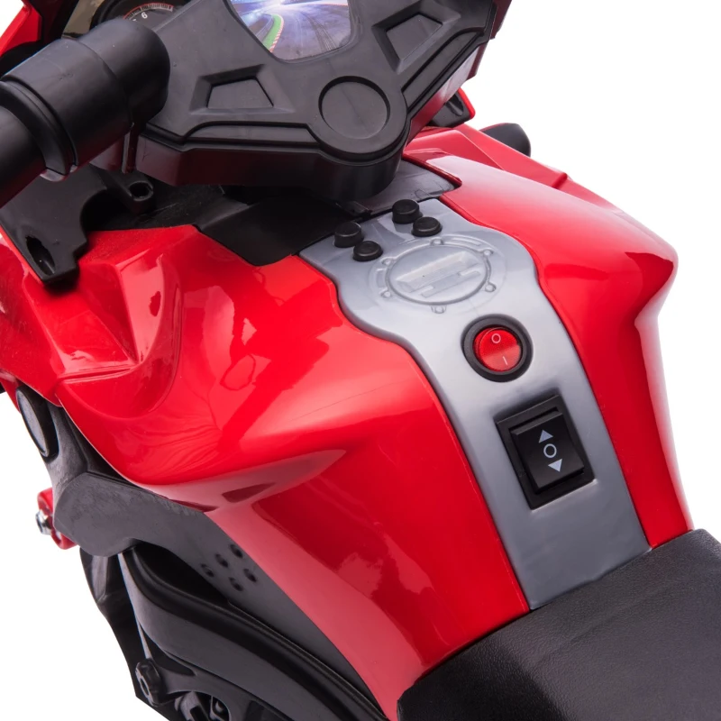 Aosom 6V Kids Motorcycle Dirt Bike Electric Battery-Powered Ride-On Toy Off-road Street Bike for Children with Rechargeable Battery, Pedal, Horn, Headlights, and Training Wheels for Balance Red