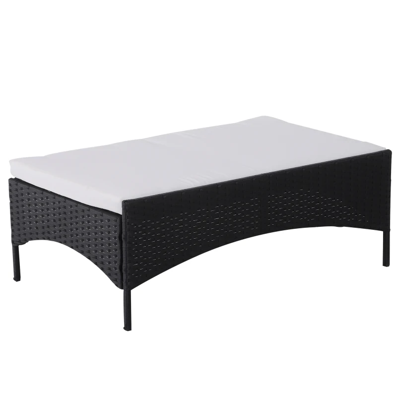 Outsunny 2pcs Wicker Loveseat Ottoman Set Outdoor Rattan Daybed w/ Canopy Garden Chaise Lounge with Shade Black