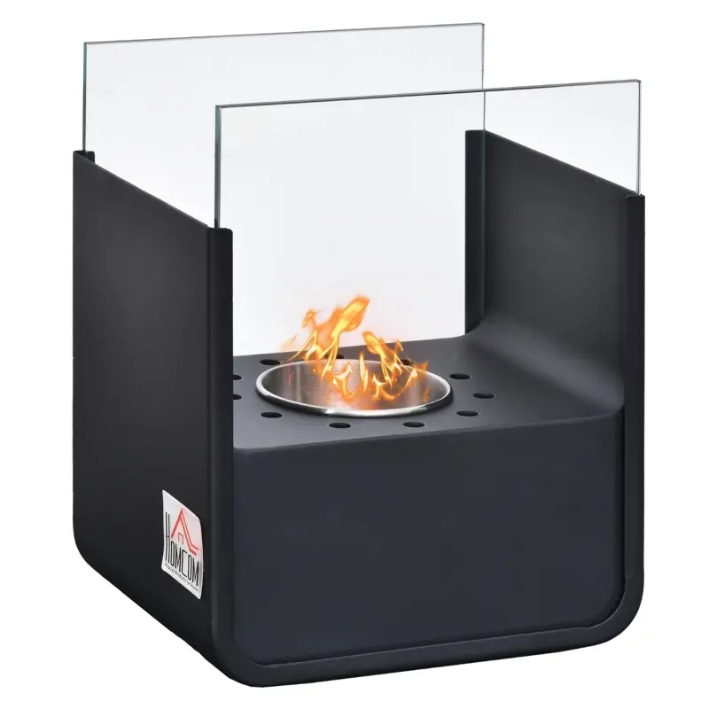 HOMCOM Ethanol Fireplace, 7.75" Tabletop 0.10 Gal, Stainless Steel, Burns up to 2 Hours, Black