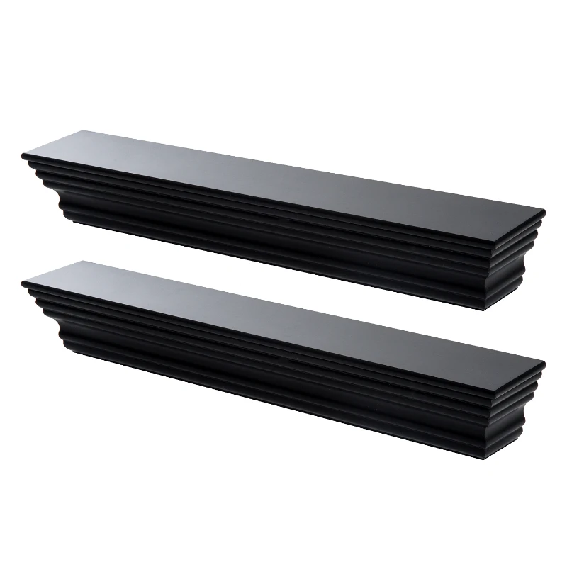 HOMCOM Floating Wall Shelf Ledge Wall Mounted Display Storage Rack Set of 2 Black