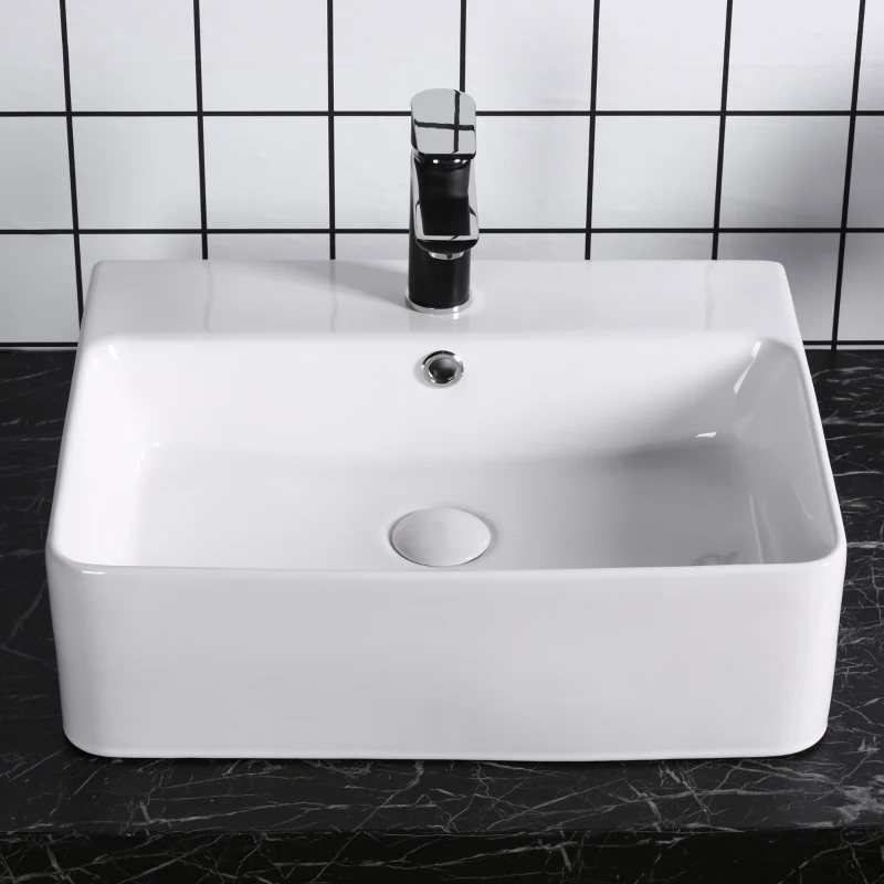 kleankin Rectangle Porcelain Art Basin Above Counter Ceramic Bathroom Vessel Vanity Sink