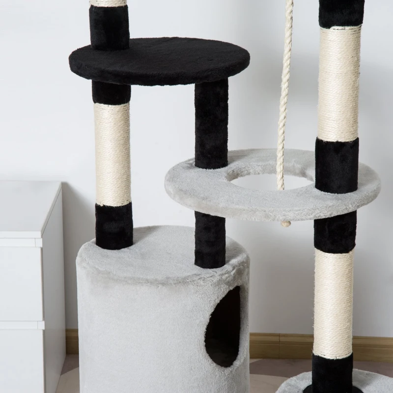 Pawhut 55-inch Cat Tree Scratching Furniture with Condo Post (Black/Gray)