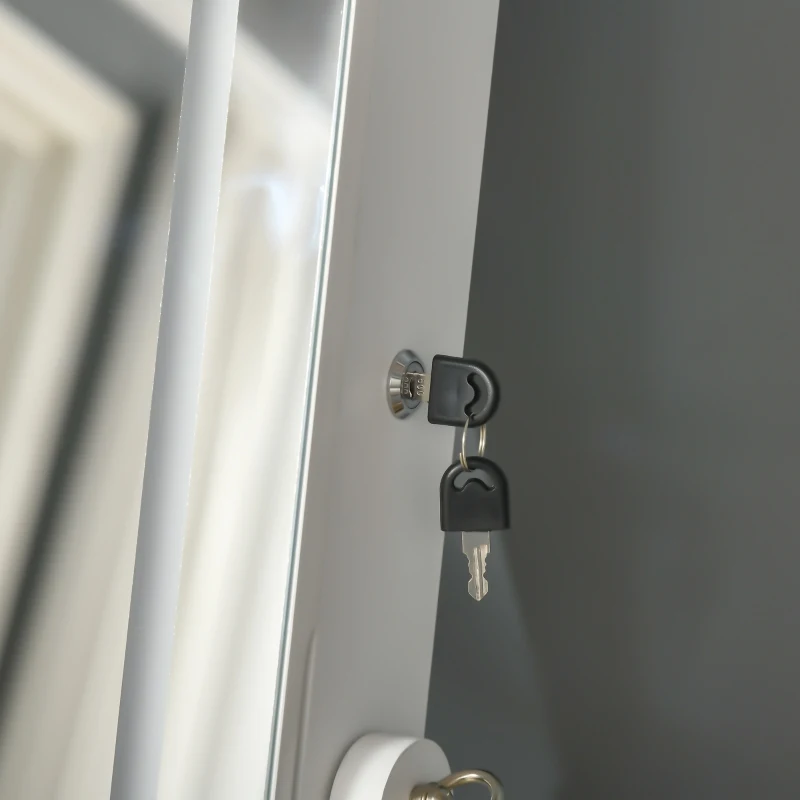 HOMCOM 60" Full-Length Mirror Jewelry Storage Armoire w/ Lockable Door & Key, White