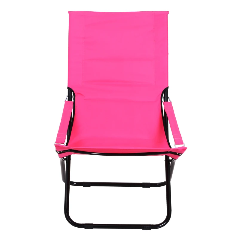 Outsunny Beach Chair Portable Ergonomic w/ Armrest Pink