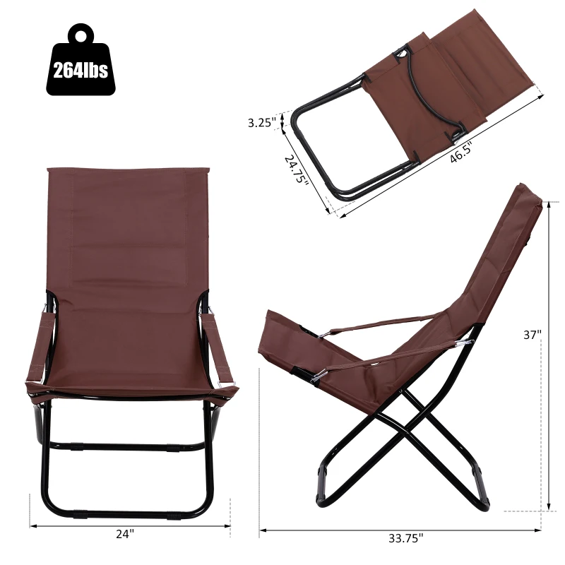 Outsunny Beach Chair Portable Ergonomic w/ Armrest Brown