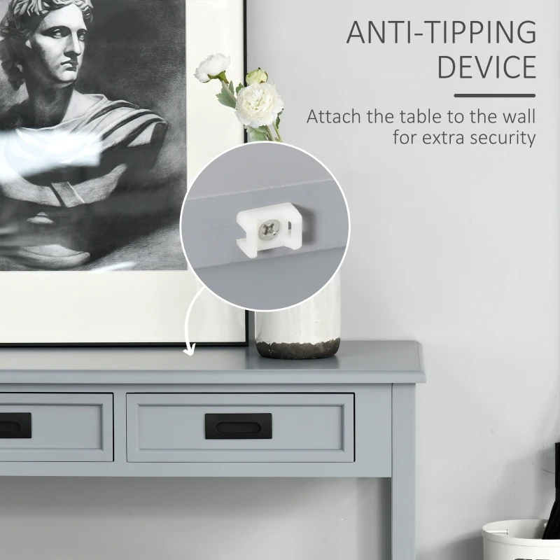 HOMCOM Console Table with 2 Storage Drawers and Open Shelf, Modern Sofa Table for Hallway, Living Room, or Bedroom, Grey