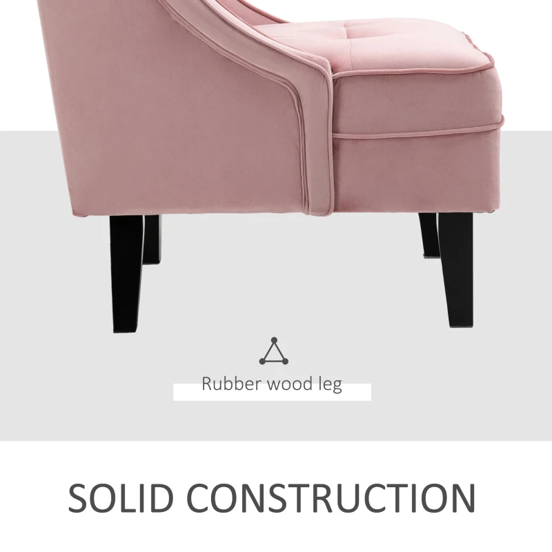 HOMCOM Upholstered Accent Chair Modern Winged Tufted Contemporary Single Sofa Chair with Rubber Wood Legs, Thick Padding Mid-Back, and Wings for Living Room Bedroom, Pink