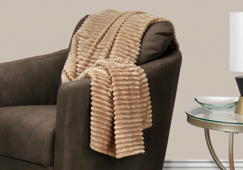 Monarch 60" x 50" Ultra Soft Ribbed Style Throw Blanket - Beige
