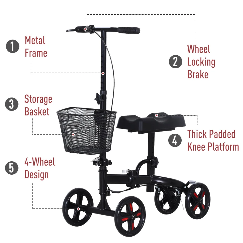 HOMCOM Foldable Knee Walker W/ Non-Marking Wheel