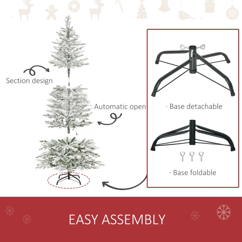 HOMCOM 7ft Pre-Lit Snow-Flocked Noble Fir Artificial Christmas Tree with Realistic Branches, 198 LED Lights and 342 Tips