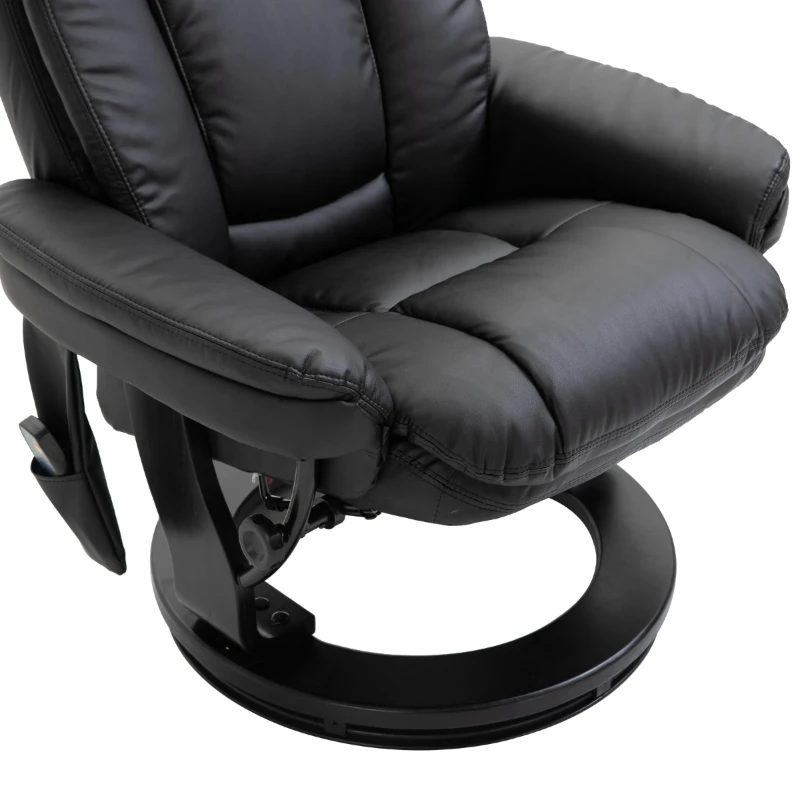 HOMCOM PU Leather Massage Sofa Recliner Chair with Ottoman Heated 10 Point Vibration Swiveling Armchair, Black