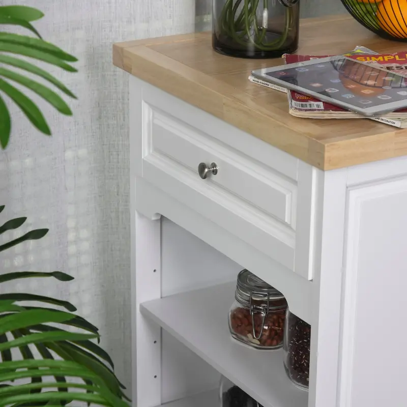 HomCom Rolling Kitchen Island Trolley Storage Cart with Drawers, Door Cabinet, Adjustable Shelves for Dining Room, White