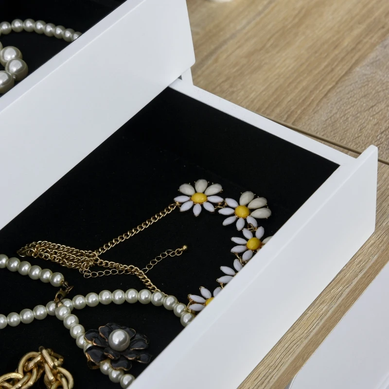 HOMCOM 3-Tier Jewelry Box Organizer with Glass Mirror and 6 Slots for Beauty Accessories, Costume Jewelry, White