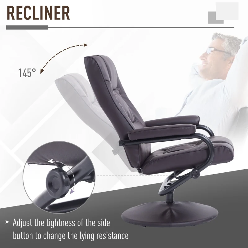HomCom Ergonomic Faux Leather Lounge Armchair Recliner And Ottoman Set - Dark Brown