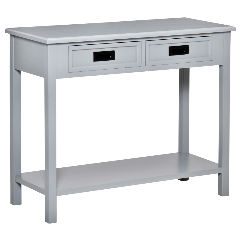 HOMCOM Console Table with 2 Storage Drawers and Open Shelf Sofa Table for Hallway, Grey
