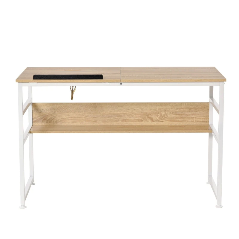 HOMCOM Drafting Table, Adjustable Drawing Desk, Multifunctional Writing Desk with 15-Level Tiltable Tabletop and Storage Shelf for Home Office, Natural