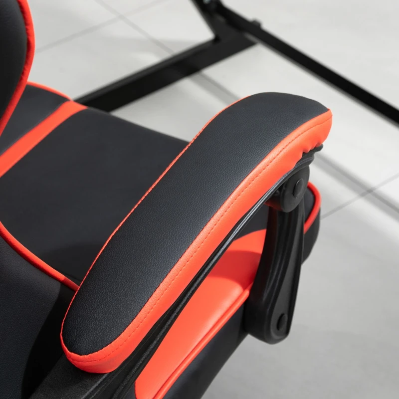 Vinsetto High Back Gaming Chair, PU Leather Racing Style Gamer Computer Chair with Retractable Footrest with Lumbar Support, Pillow and Adjustable Padded Armrests, Red