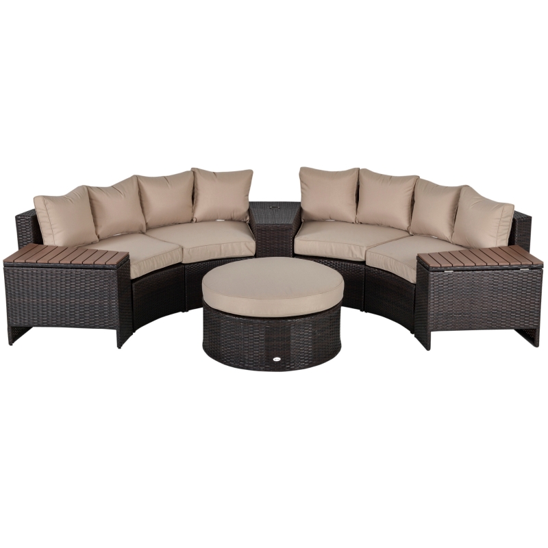 Outsunny 8 Pieces Outdoor Pe Rattan Patio Sofa Set Half Round Conversation Furniture W One Umbrella And Two Stroage Functional Side Table Cushioned Beige Pcs Aosom Com Outsunny 8 Pieces Outdoor Pe Rattan, Semi Circle Outdoor Furniture