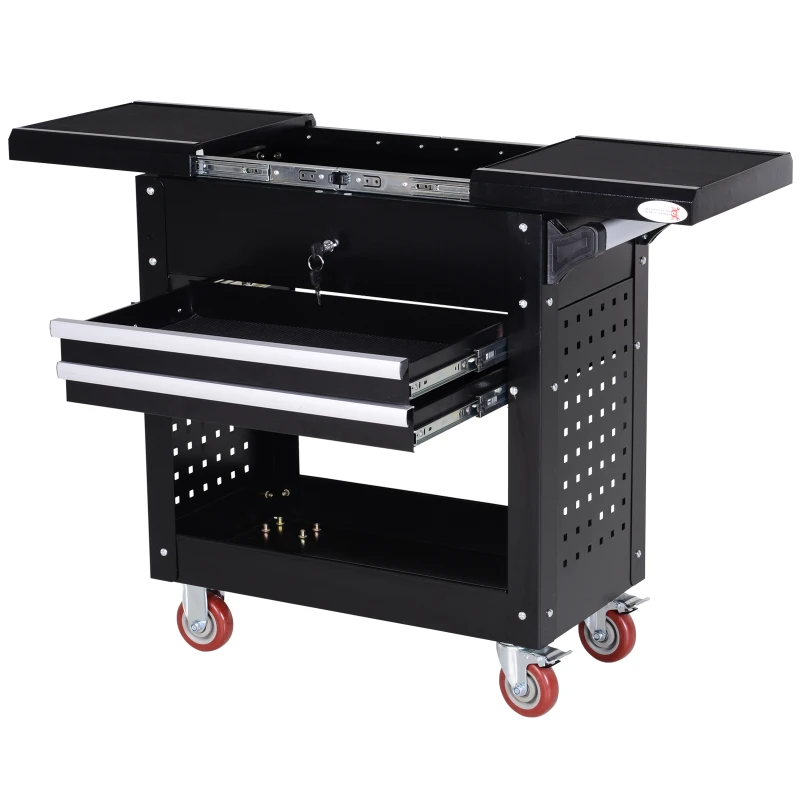 DURHAND Rolling Tool Cart  Toolbox  Tool Organizer with Open Lid and 2 Sliding Drawers