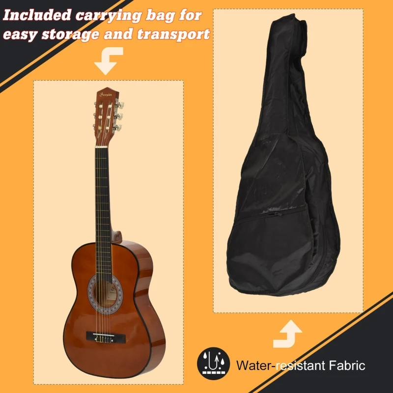 Soozier 36" Classical Guitar Birch Wood Guitar Set with Special Storage Bag for Child Beginners, Coffee