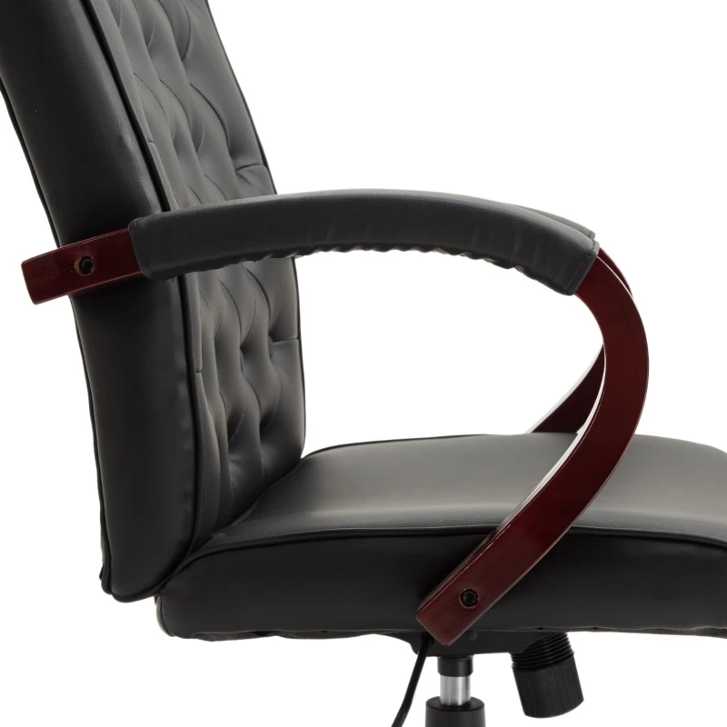 Vinsetto High Back Faux Leather Office Chair with Button Tufted Design, Executive Computer Desk Chair with Solid Wood Feet and Arms, Black