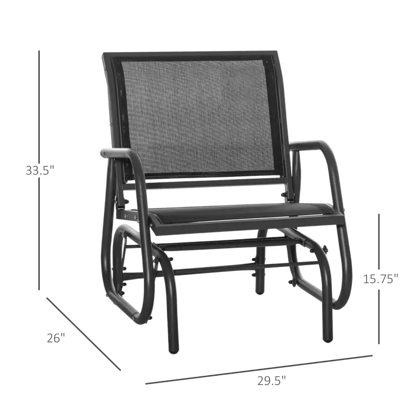Outsunny 2-Piece Outdoor Glider Swing, Rocking Chair Set with Breathable Mesh Fabric, Sturdy Durable Frame, Curved Armrests, Supports Up to 264 lbs., for Backyard, Garden, Porch, Black