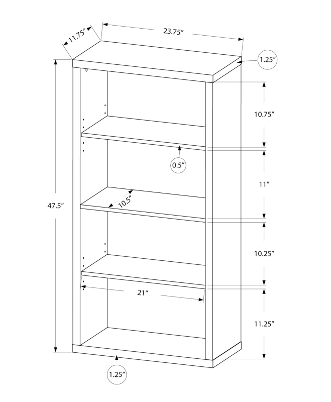 Monarch 48" Contemporary High Bookcase with Adjustable Shelves - Cappuccino