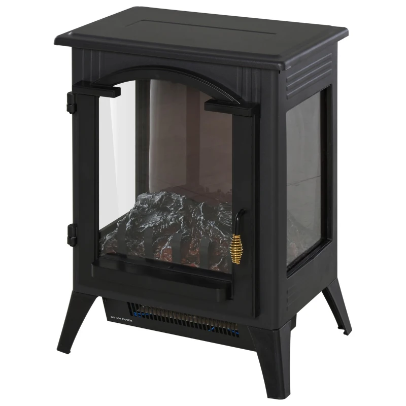 HOMCOM 23" Electric Fireplace Heater, Fire Place Stove with Realistic LED Flames and Logs and Overheating Protection, 750W/1500W, Black