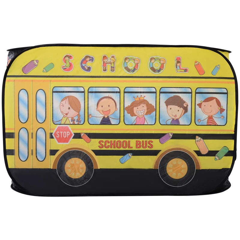 Qaba Kids School Bus Play Tent Pop-up Portable & Foldable Yellow