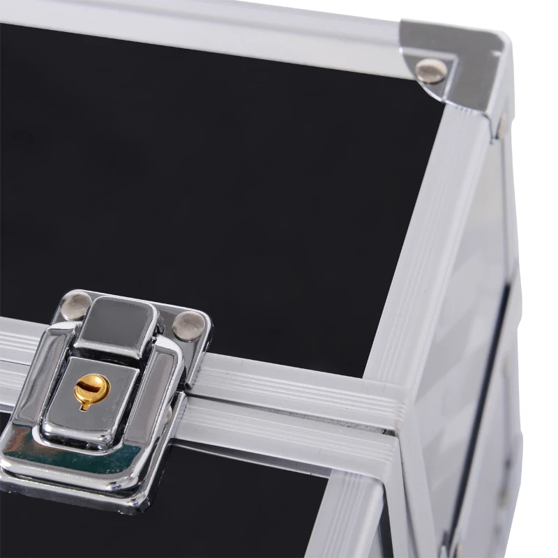 HOMCOM Portable Makeup Case Train Case Lockable Aluminum w/ 4 Trays & Bottom Drawer Sliver