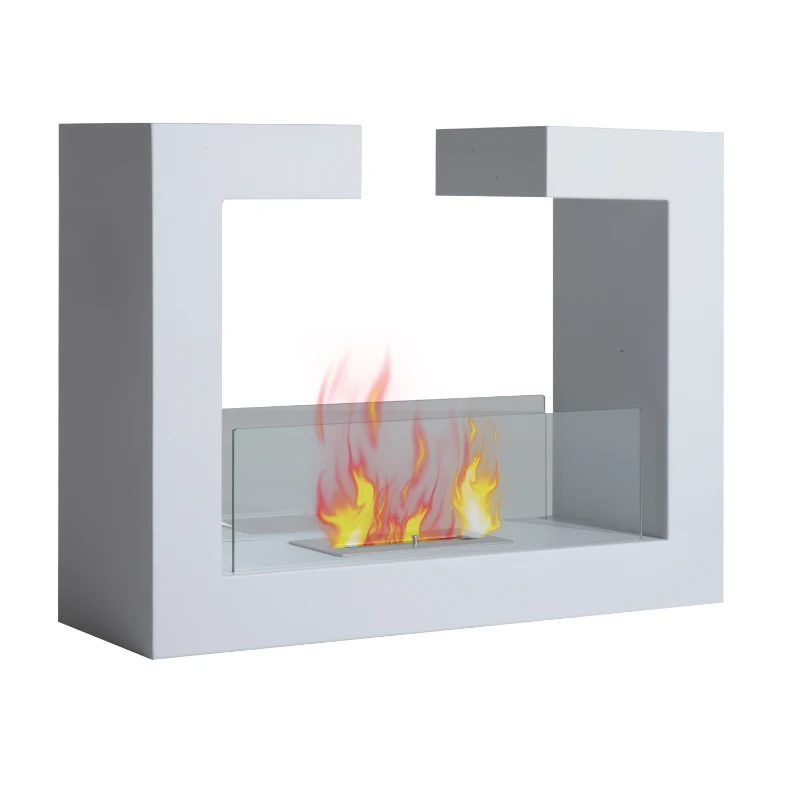 HOMCOM Bioethanol Fireplace Stove Fireplace Freestanding Tempered Glass Stainless Steel White