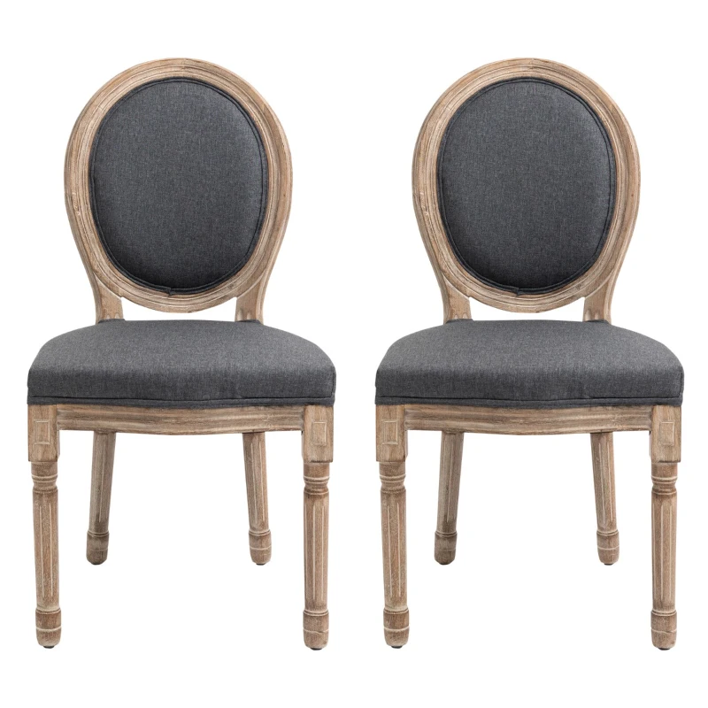 HOMCOM Vintage Armless Dining Chais Set of 2, French Chic Side Chairs with Curved Backrest Linen Upholstery for Kitchen Living Room, Grey