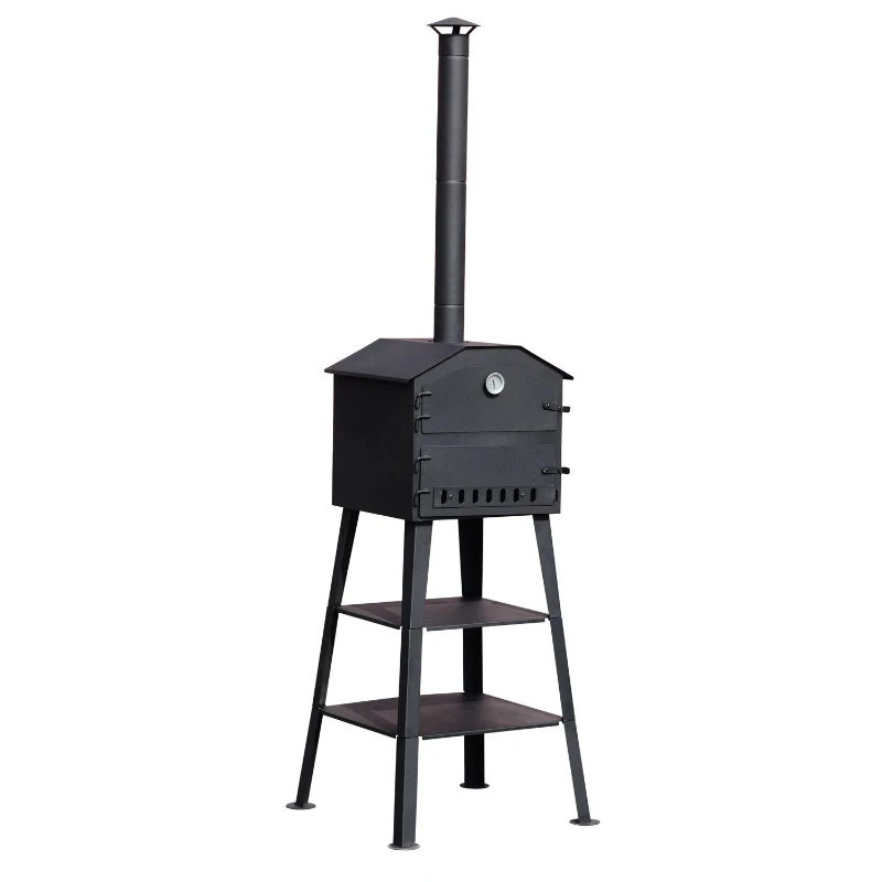 Outsunny Patio Pizza Oven Barbecue Grill Trolley Charcoal BBQ Patio Outdoor Garden Heating Heat Smoker