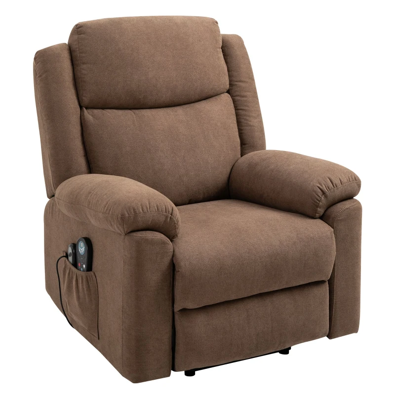 HOMCOM 152° Adjustable Electric Power Lift Recliner Massage Chair Linen Surface w/ 8 Vibration Points 2 Remote Living Room Office Furniture - Brown