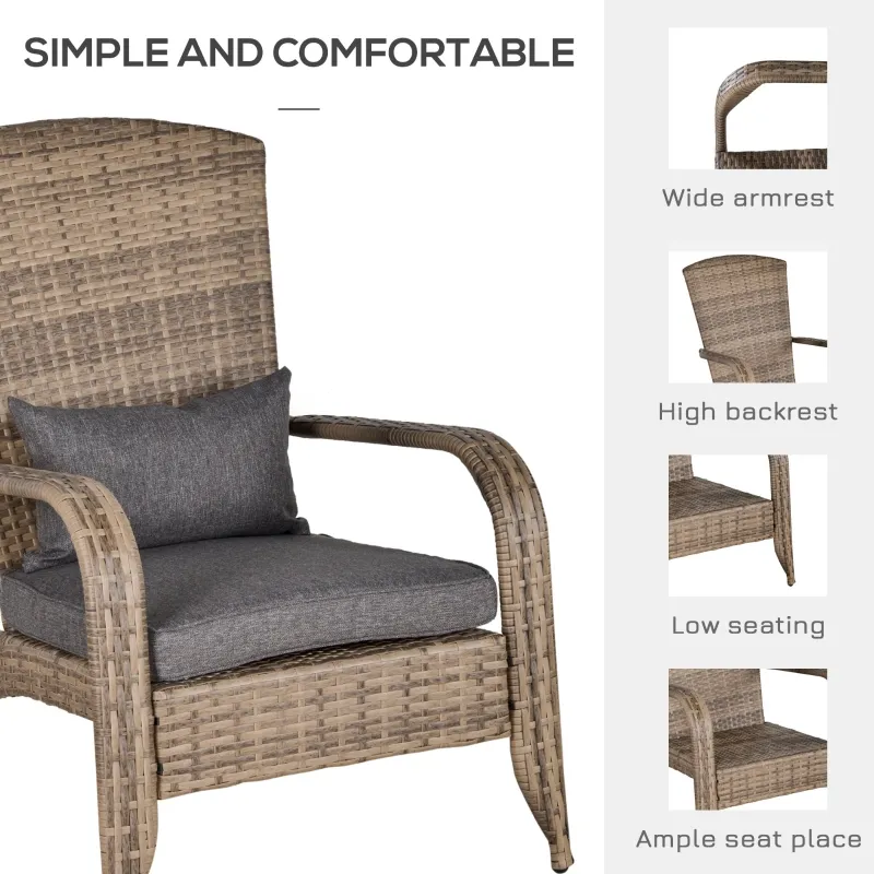 Outsunny Patio Wicker Adirondack Chair, Outdoor All-Weather Rattan Fire Pit Chair w/ Soft Cushions, Tall Curved Backrest and Comfortable Armrests for Deck or Garden, Charcoal Gray