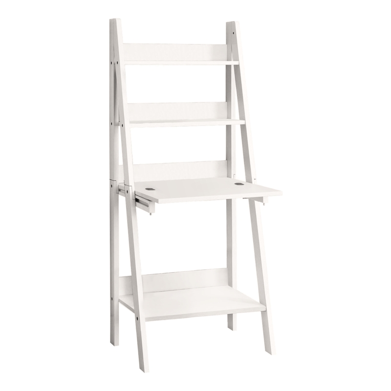 Monarch 61"H High Laddle Style Bookcase with Drop Down Desk Space - White
