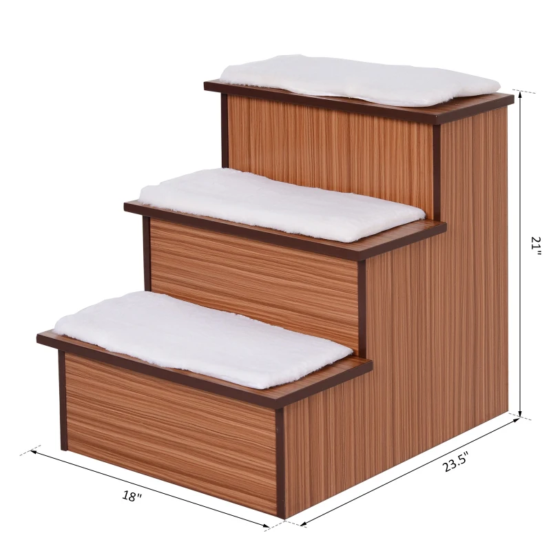 PawHut 24" Wooden Carpeted Pet Easy Step Pet 3 Stairs Ramp for Cats and Dogs