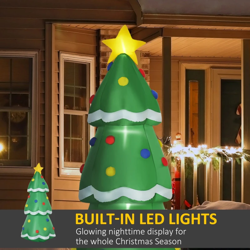 HOMCOM 8ft Christmas Inflatable Decorated Christmas Tree, Outdoor Blow-Up Yard Decoration with LED Lights Display