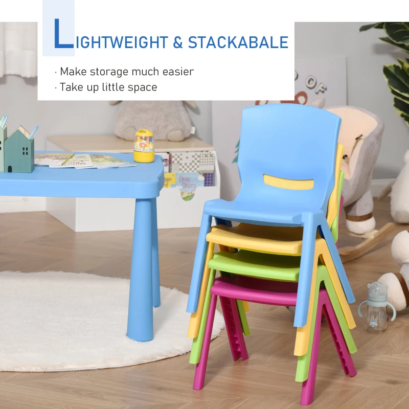 HOMCOM 5 Pieces Kids Table and Chair Set Toddler Plastic Play Activity Set with Stackable Chairs, Multicolor