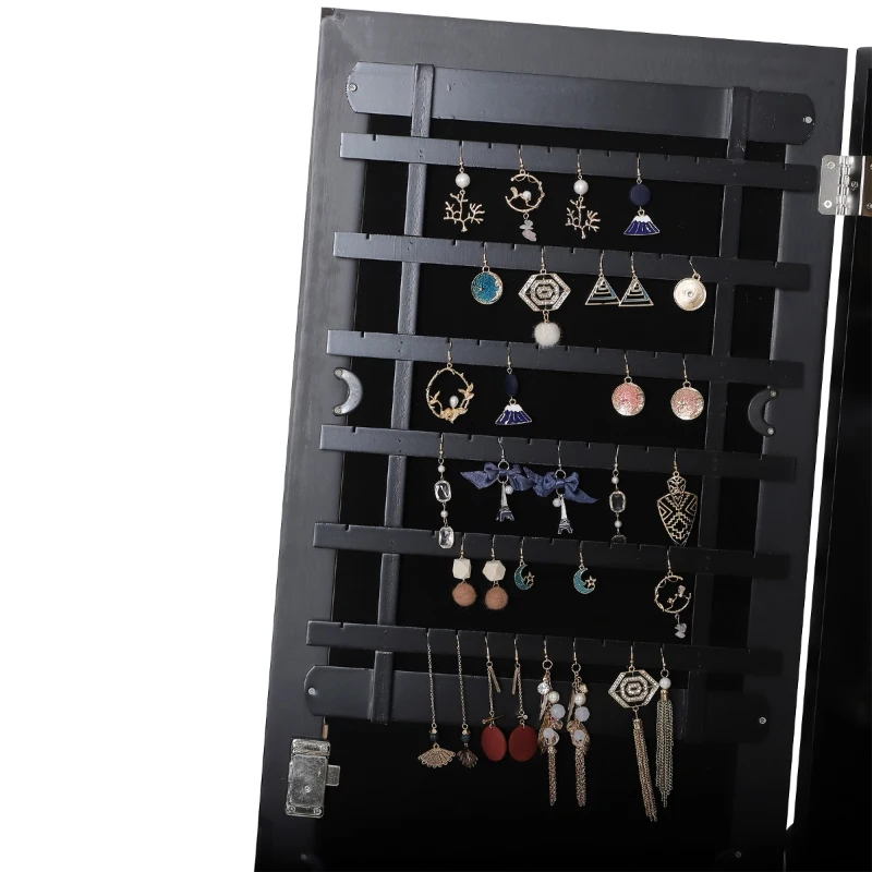 HOMCOM Mirrored Jewellery Cabinet Armoire Stand Organizer for Rings Earrings Bracelets Lockable Black