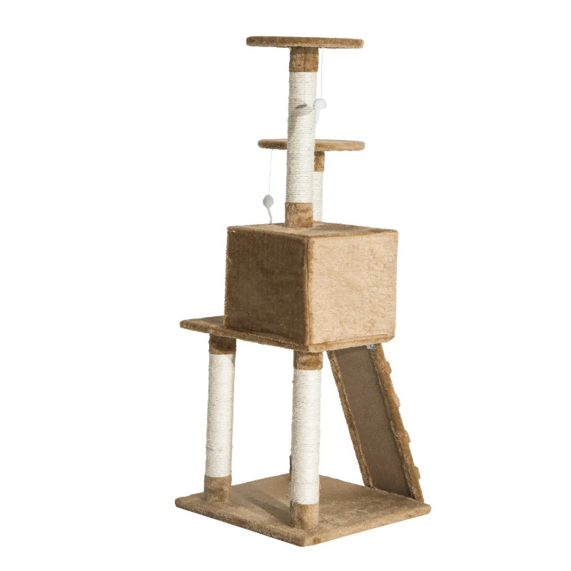 PawHut 52" Multi-Level Tower Cat Tree Condo Furniture Kitty Scratching with Toy  Dark Beige
