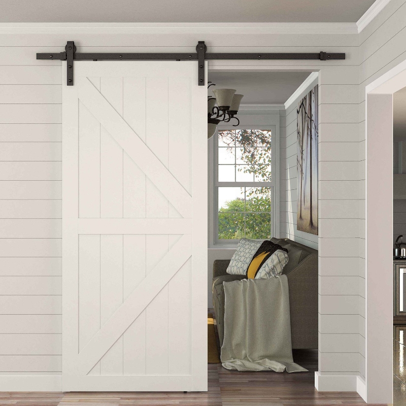 HOMCOM 8FT Modern CARBON STEEL Sliding Wood Barn Door Hardware Kit Track Set Door System Black