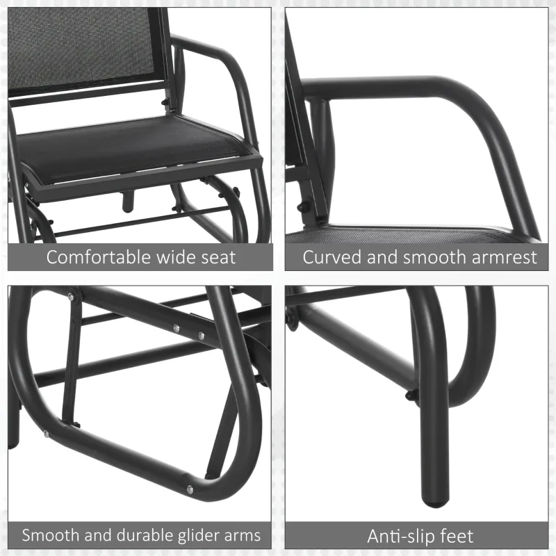 Outsunny 2-Piece Outdoor Glider Swing, Rocking Chair Set with Breathable Mesh Fabric, Sturdy Durable Frame, Curved Armrests, Supports Up to 264 lbs., for Backyard, Garden, Porch, Black
