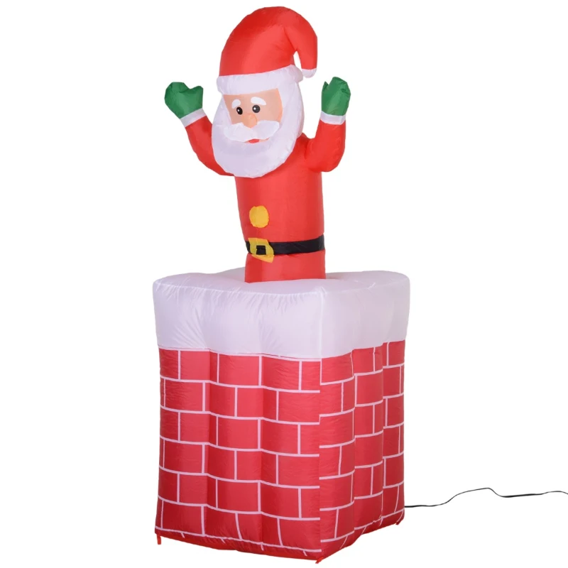 HomCom 6' Tall Outdoor Animated Inflatable Christmas Lawn Decoration - Santa in a Chimney