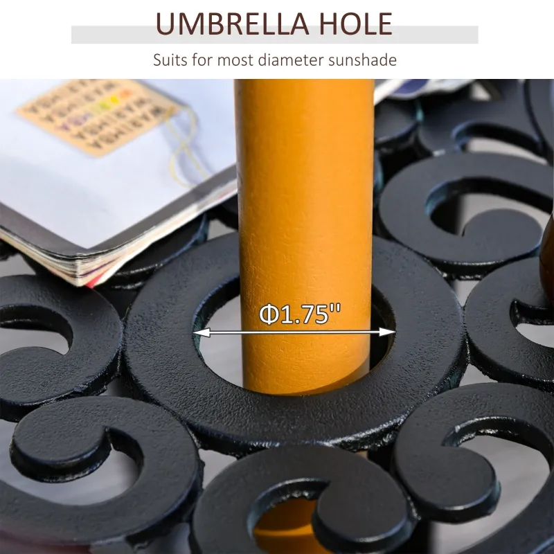 Outsunny Φ34" Outdoor Patio Garden Table with Unique Floral Design, Aluminum Material, & 1.75" Umbrella Hole