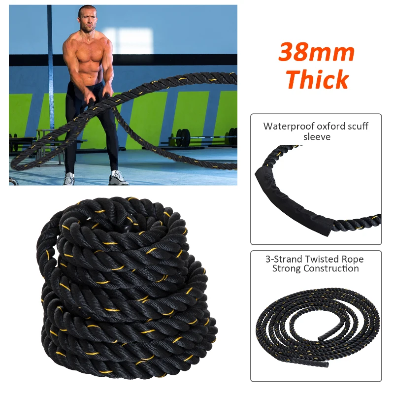 HOMCOM Poly Dacron Battle Rope Fitness Undulation Rope Φ1.5" Exercise Cross Strength Training Workout