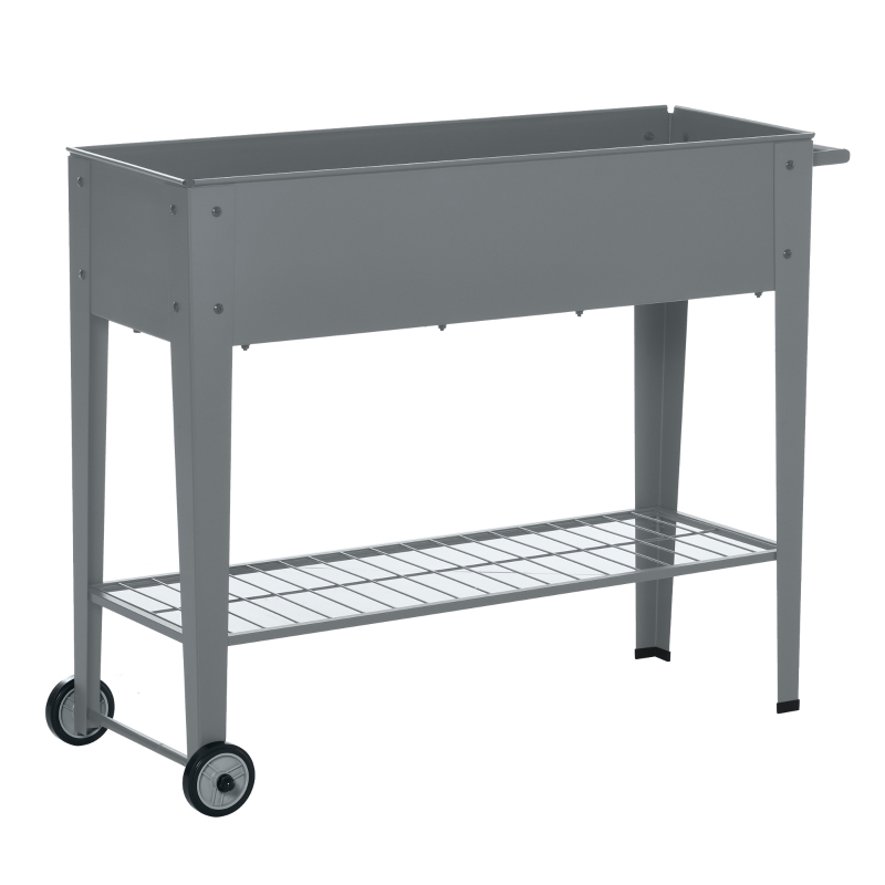 Outsunny 41" x 15" x 32" Raised Garden Bed Elevated with 2 Wheels, Bottom Shelf for Storing Tools, & Water Drainage Hole, Grey