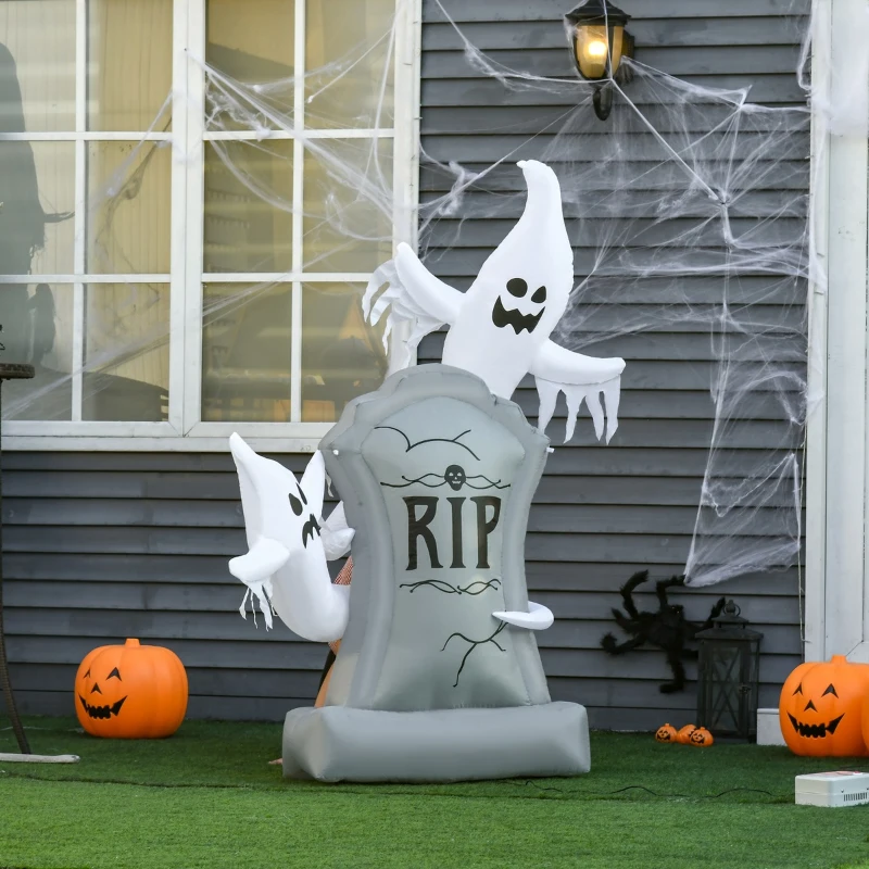 HOMCOM 5.1 ft Inflatable Ghosts with Tombstone, Halloween Outdoor LED Light Yard Display, Waterproof